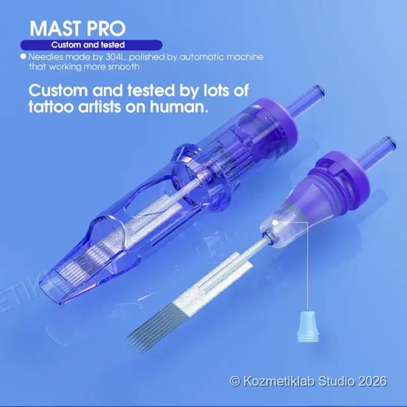 MAST Pro Cartridges 1023RM-2 0.30mm Kartuş Dövme İğnesi 0.30mm - Profesyonel Dövme İğnesi (20'li Kutu) detaylı kullanım ve kutu içeriği görünümü
