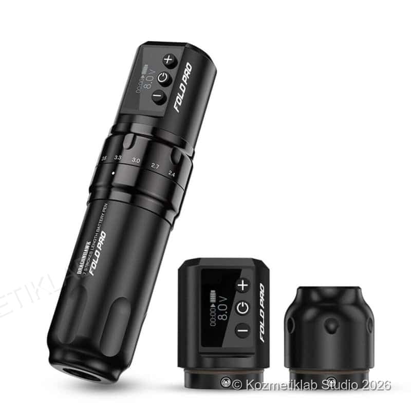 Dragonhawk Mast Fold Pro Kablosuz Dövme Seti (Çift Batarya) detaylı kullanım ve kutu içeriği görünümü