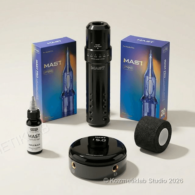 Mast Flip Pen Dövme Seti (6 Stroke 2.6–4.0 mm, Circle Adaptörlü)
